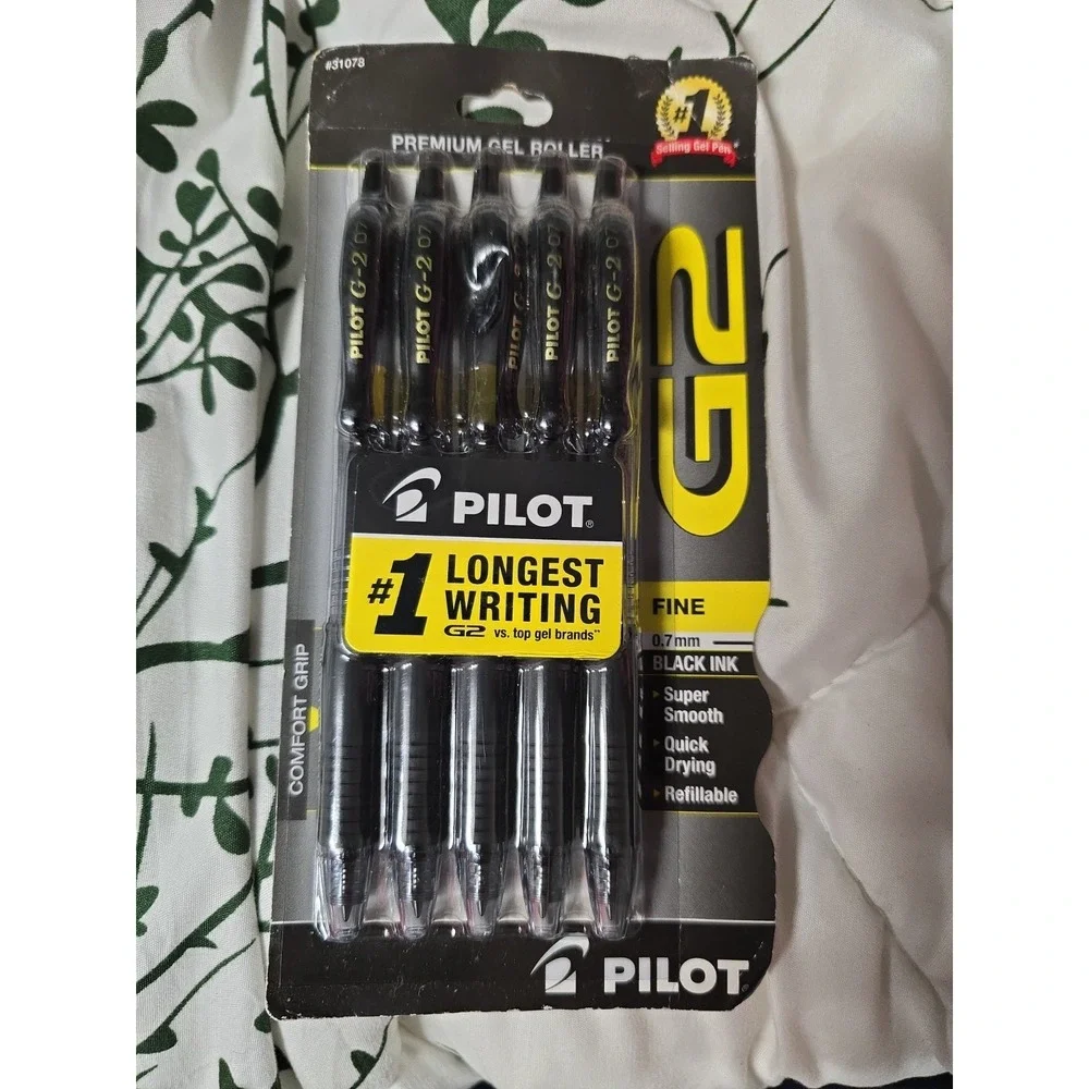 Pilot G2 0.7mm Premium Gel Roller Fine Black Ink Refillable New 5ct Comfort Grip